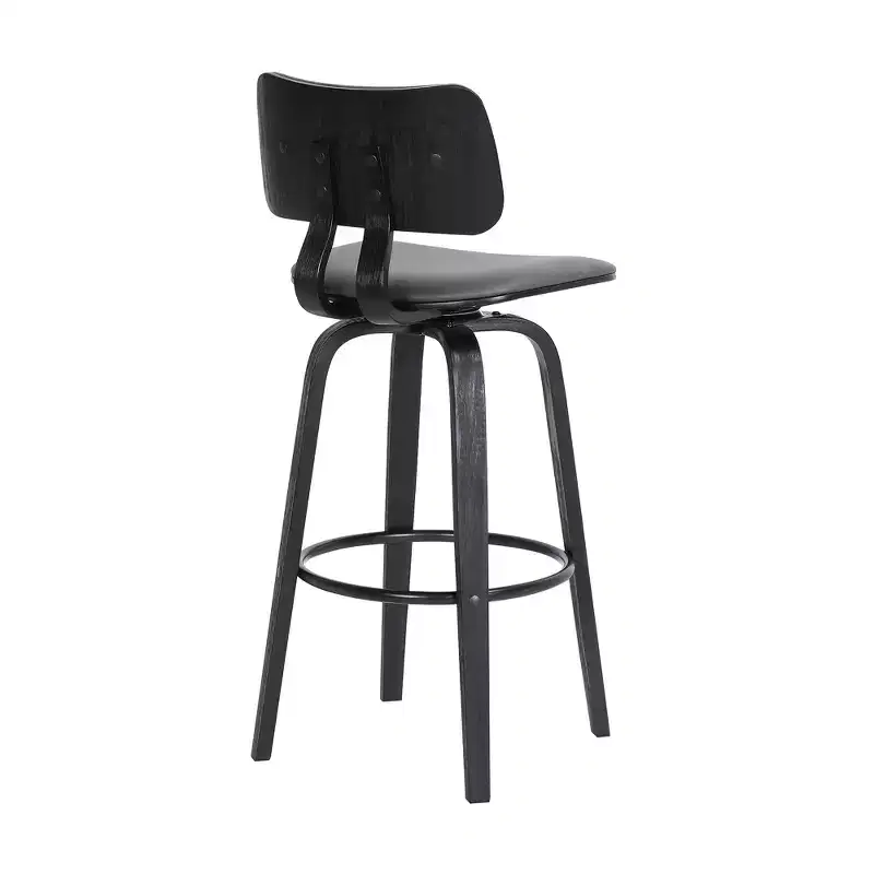 GDFStudio Calder Modern Faux Leather and Wood Swivel Bar Stool