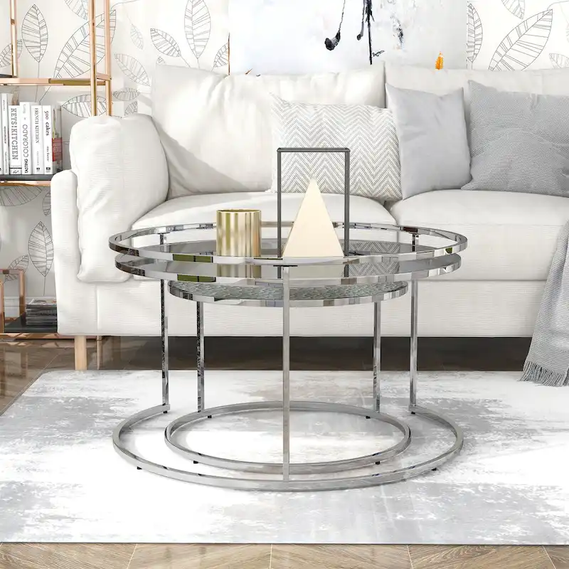 Elema Glam Chrome Glass Top 2-Piece Nesting Tables Set by Furniture of America