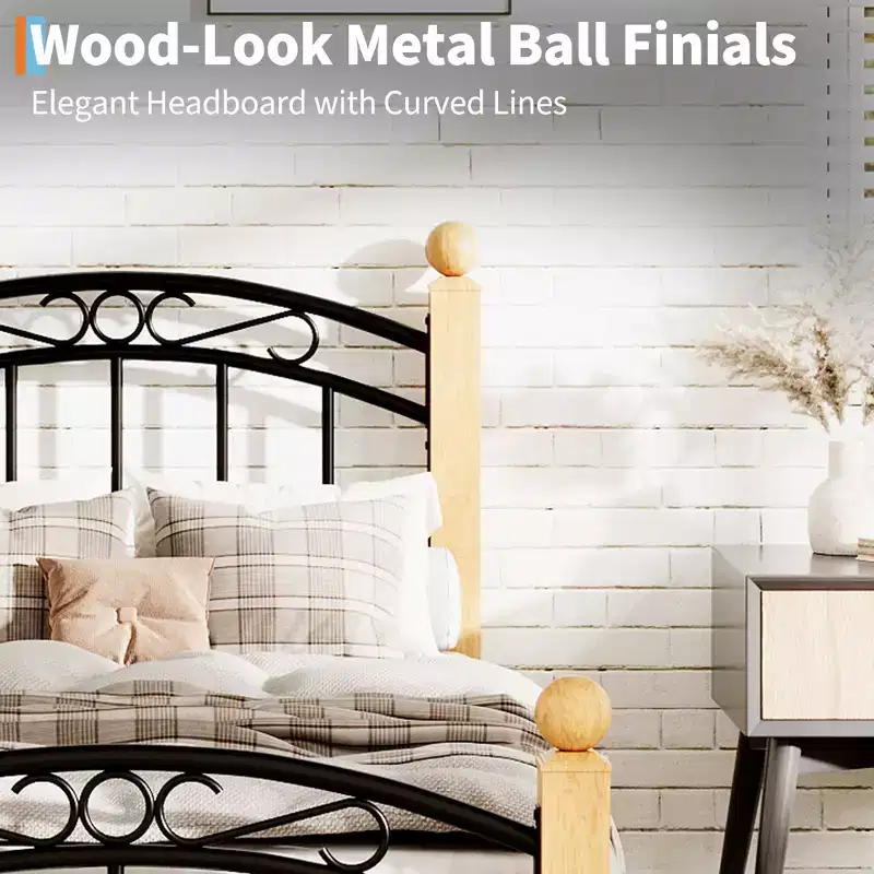 Metal Bed Frame with Headboard and Footboard, Metal & Noise-Free Design, Steel Slats, No Box Spring Needed