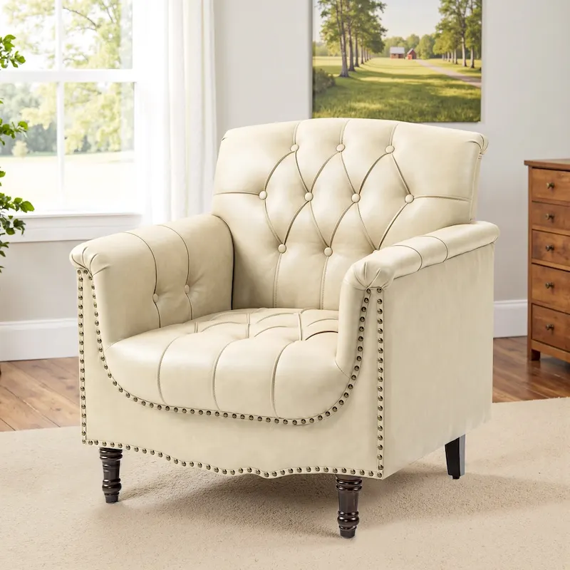 Tufted Vegan Leather Accent Chair Upholstered Armchair