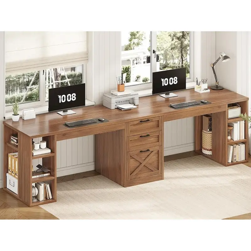 96.5 Computer Desk 3 Drawers Home Office Desk 8 Open Shelves