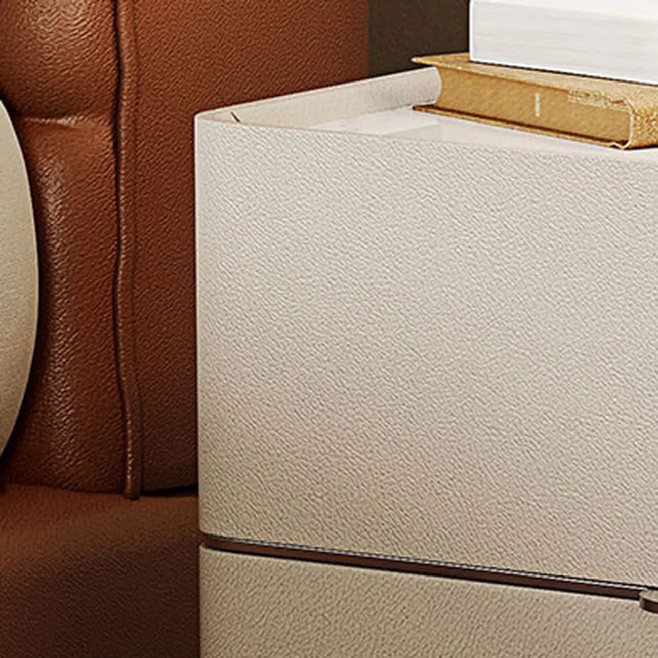 White Stone Top 2-Drawer Wood Square Nightstand