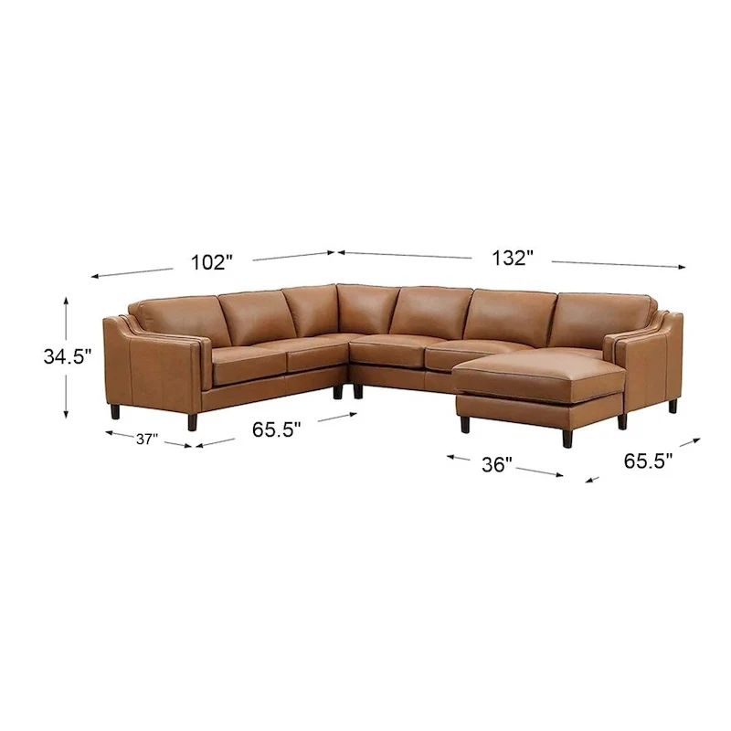 Hydeline Bella Top Grain Leather Right-Facing Sectional Sofa