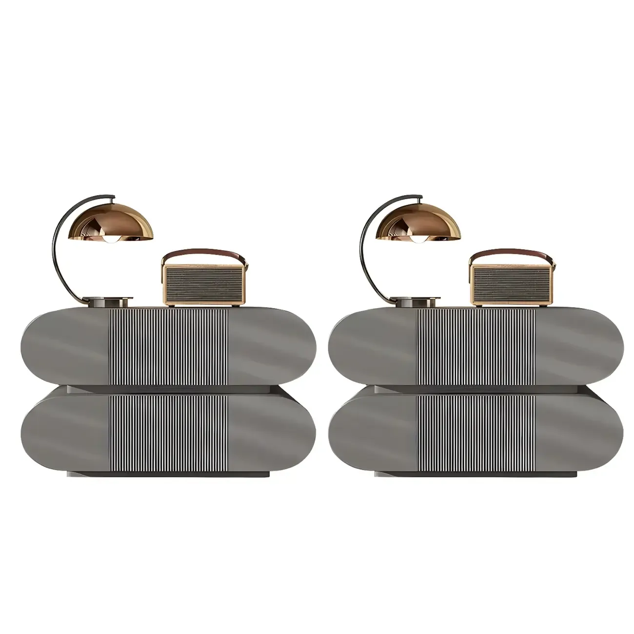 Modern Wood Striped White 2-Drawer Nightstand