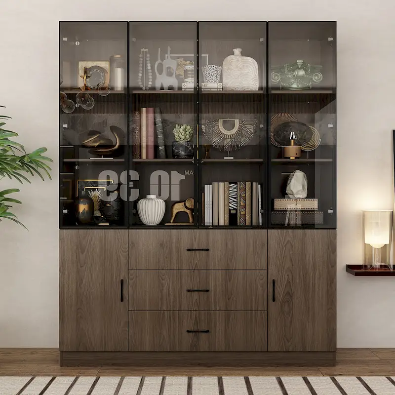 Modular Wood Grain Aluminum Alloy Cabinet with LED Lighting