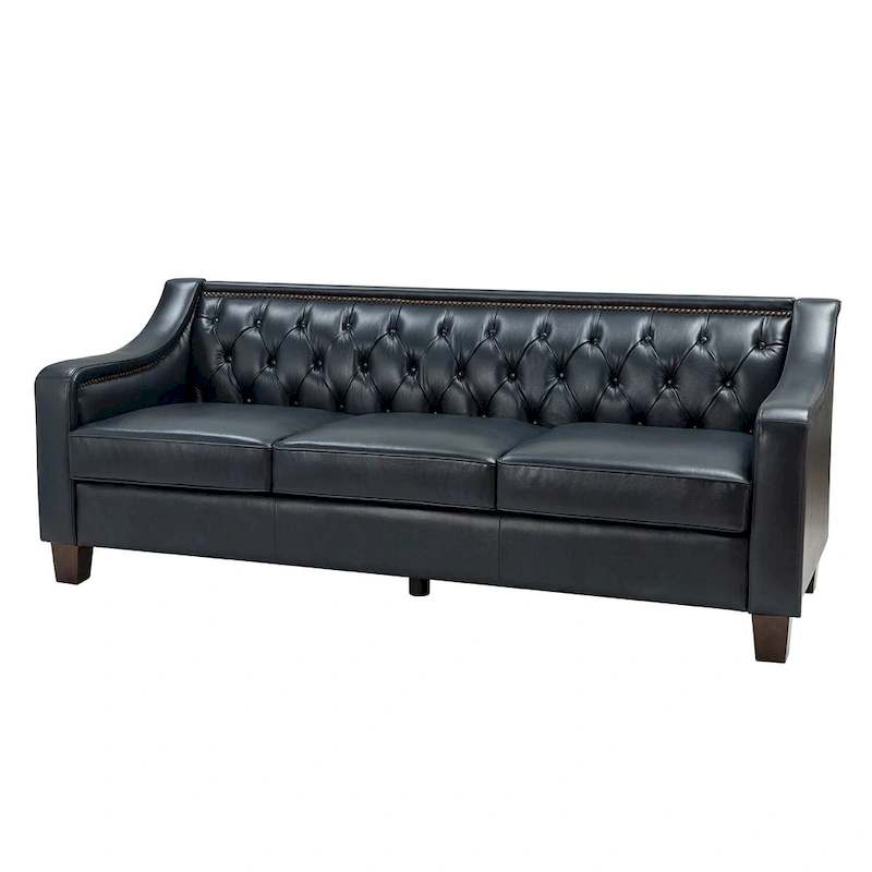Mateo 82.28 Wide Transitional Genuine Leather Sofa with Nailhead Trim and Button-Tufted Back
