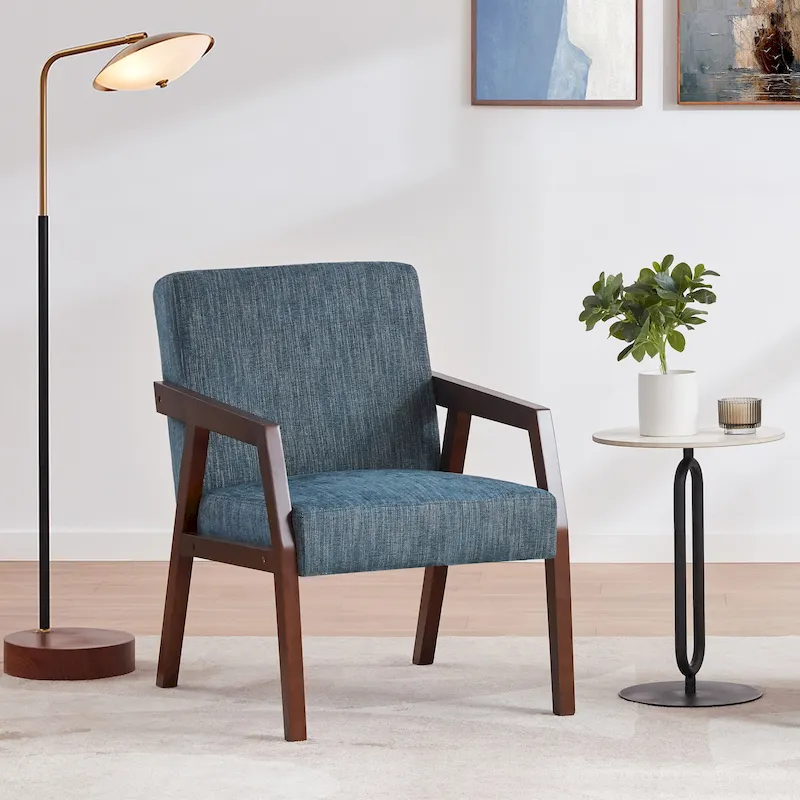 Mid-Century Modern Upholstered Accent Armchair with Solid Wood Legs, Living Room Bedroom Chair
