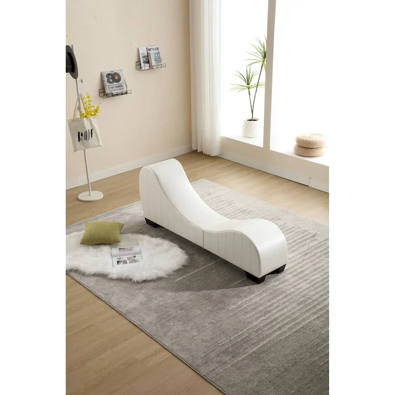Modern Faux Leather Curved Yoga Chaise Lounge - 13.78 x 62.20 x 25.79