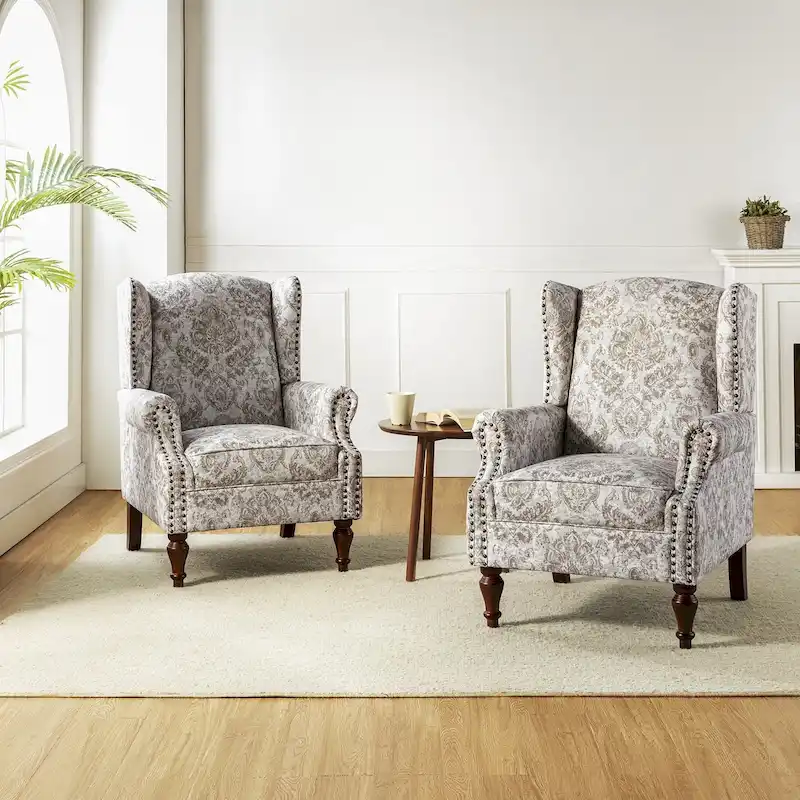 Gott Traditional Wingback Armchair with Solid Wood Legs Set of 2 by HULALA HOME