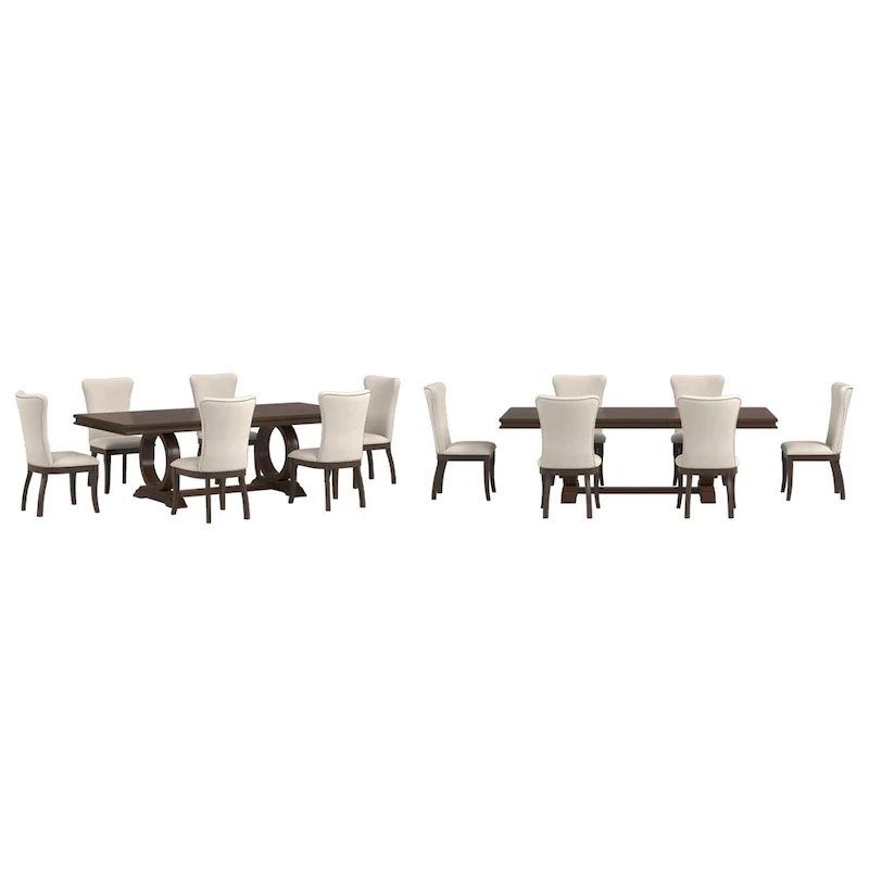 Tallinn Dark Cherry Wood and Beige Fabric Extendable Dining Set