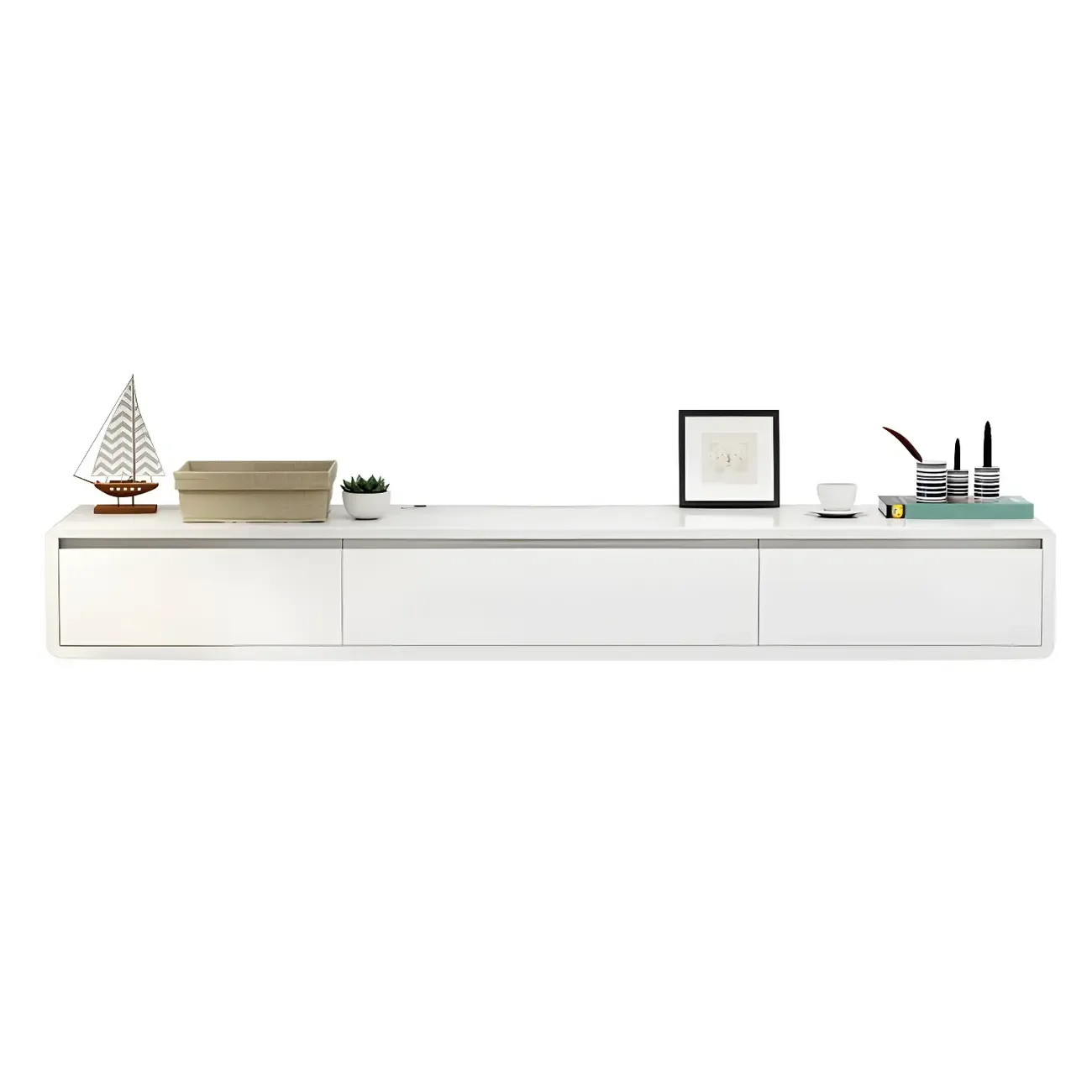 White Floating Mount Wood Drawers Cabinet TV Stand