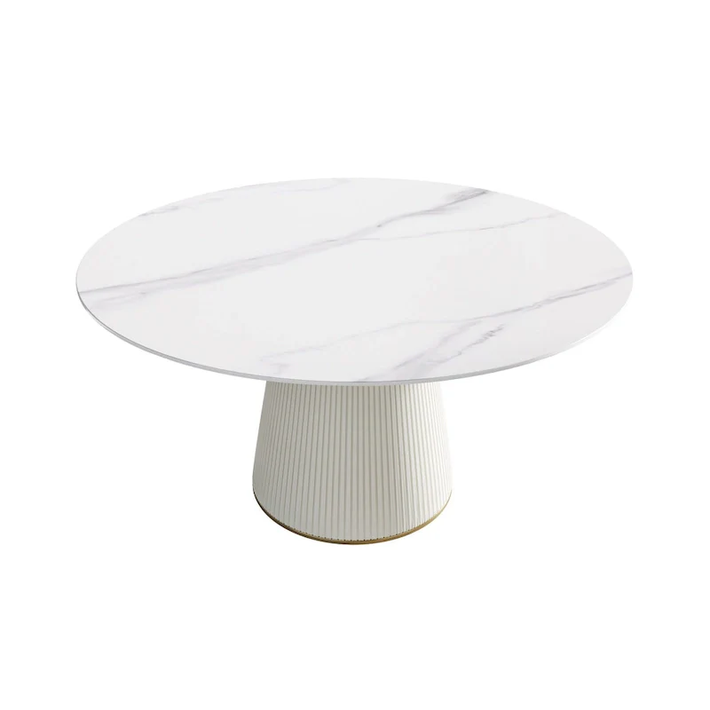 Round PU Pedestal Dining Table Faux Marble Dining Table