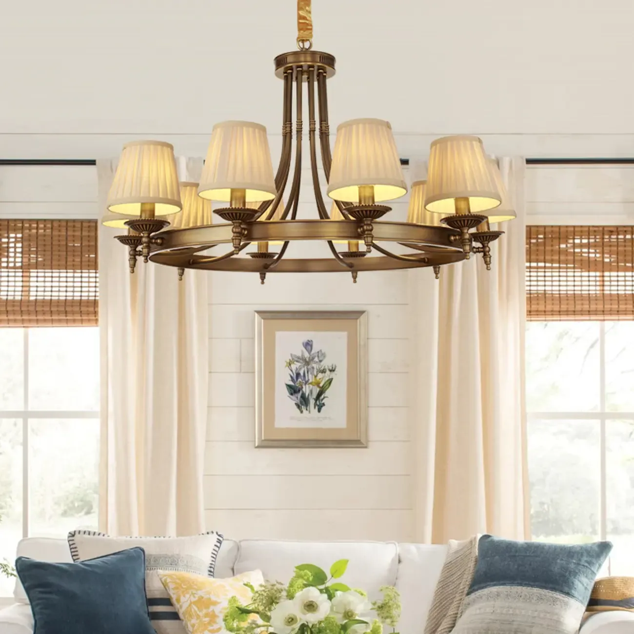 Adjustable Metal Vintage Hoop Chandelier with Shade