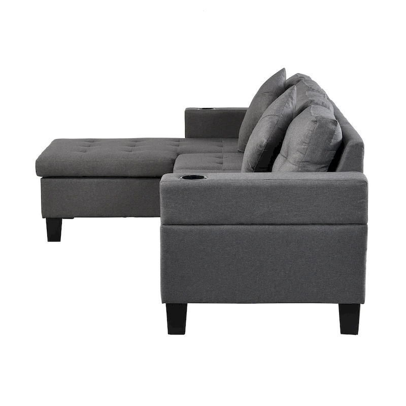 Modern Sectional Sofa Set with Cup Holders and Plush Cushions