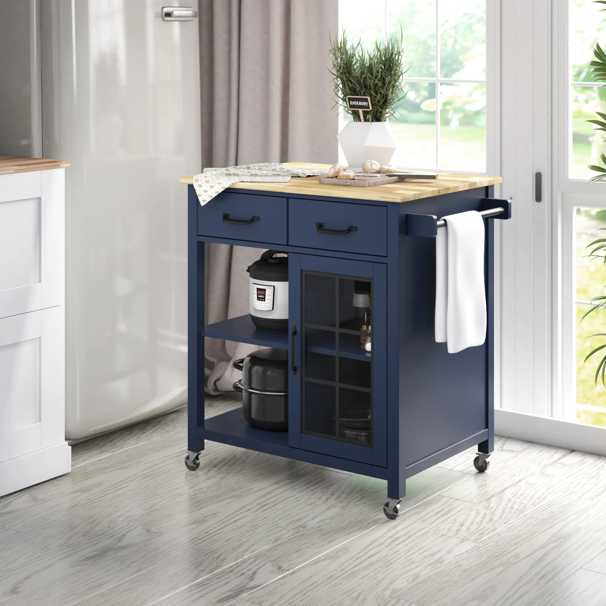Compact Rolling Kitchen Island Cart with Storage