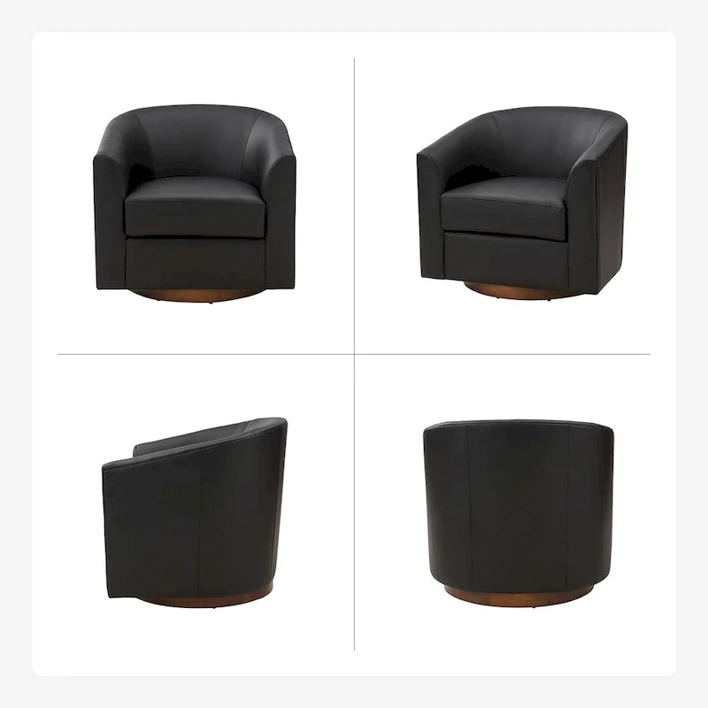 Haley Modern Swivel Barrel Faux Leather Chair with Solid Wood Base Set of 2 by HULALA HOME