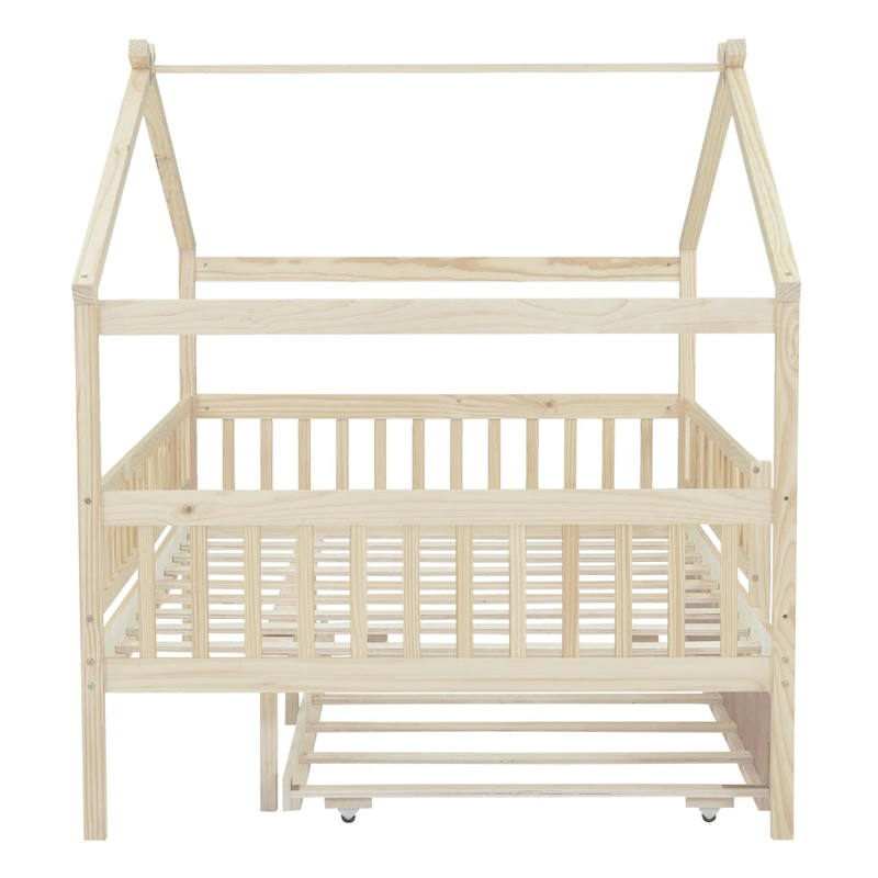 Full Pine House Bed with Twin Trundle