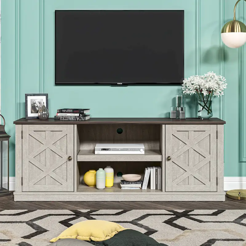 64 in. With Dark Drift Wood Desktop TV Stand for TVs up to 70 in. - 64 inches in width