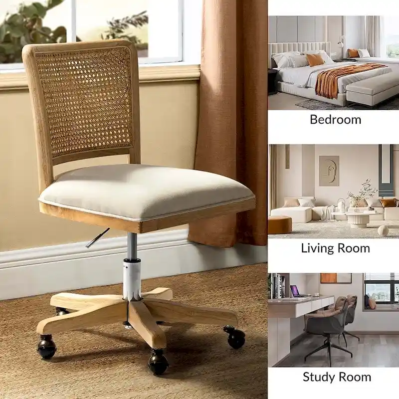 Calcutta Modern Rattan Back Task Chair with Solid Wood Legs by HULALA HOME