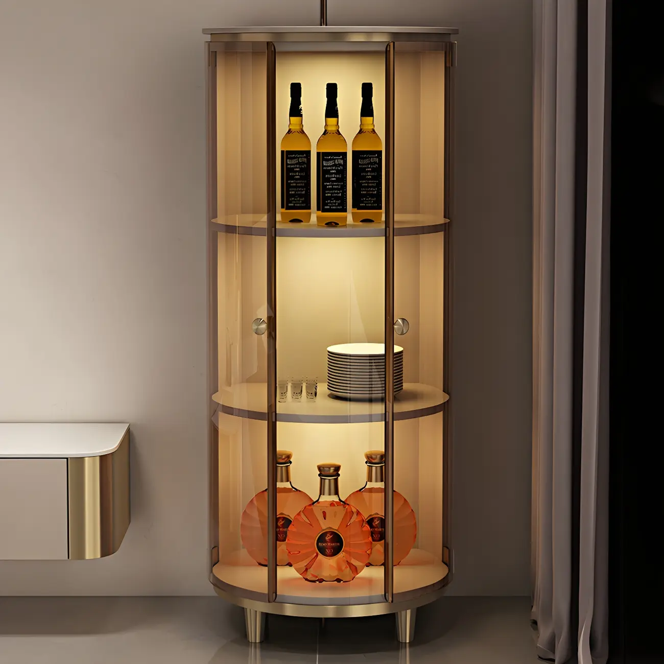 Modern White Wooden Corner Wine Rack with Door