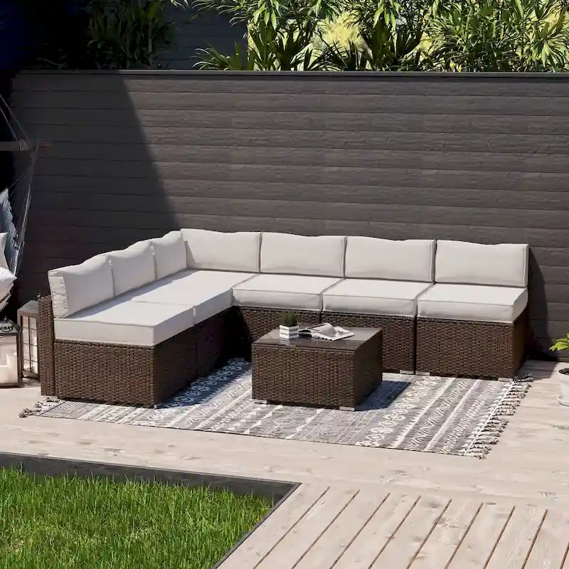 COSIEST 7-Piece Outdoor Furniture Set Wicker Sectional Sofa Set