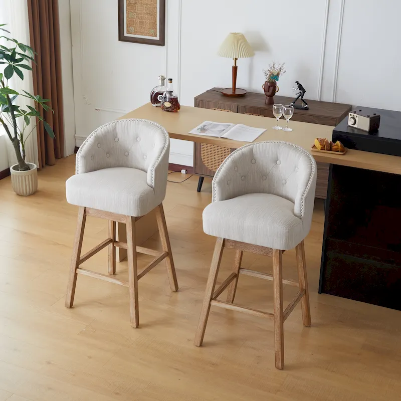 Roomfitters 33.25 Swivel Upholstered Counter Stools, Set of 2 Armless Bar Chairs with Rubberwood Frame and Footrest