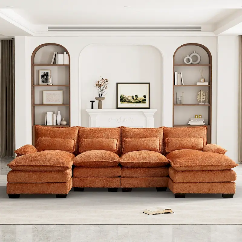 Ouyessir Large Chenille Fabric U-shaped Sectional Sofa with Cushions
