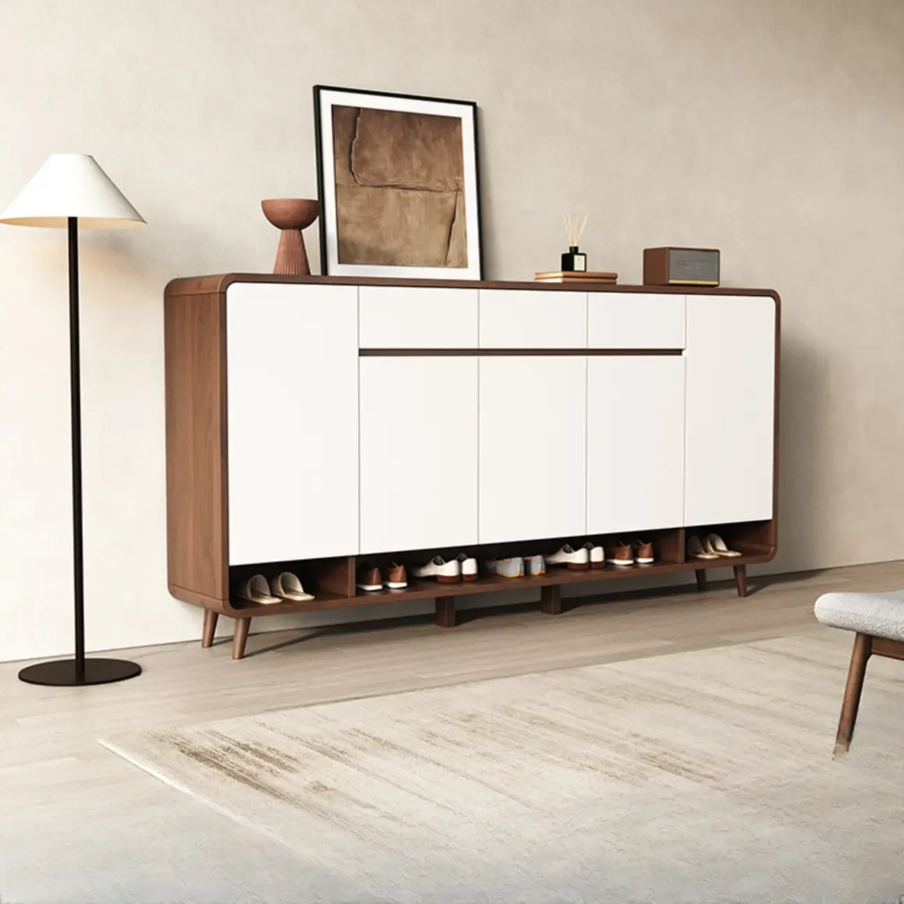 Modern Manufactured White Wood Shoe Cabinet