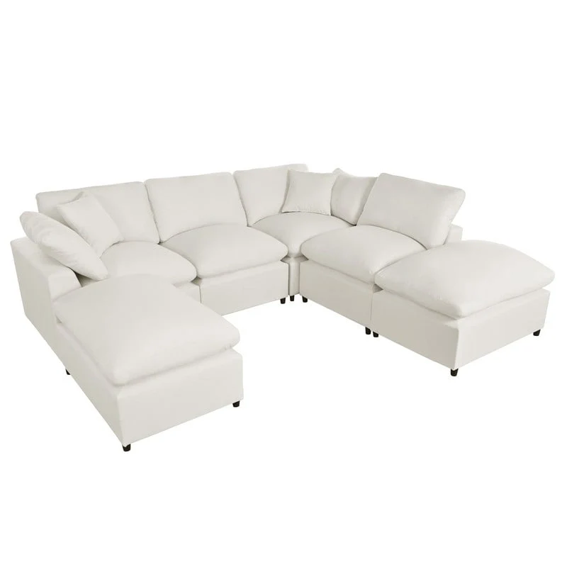 U-Shape Sectional Sofa, 2 Large Chaise with Removable Ottomans