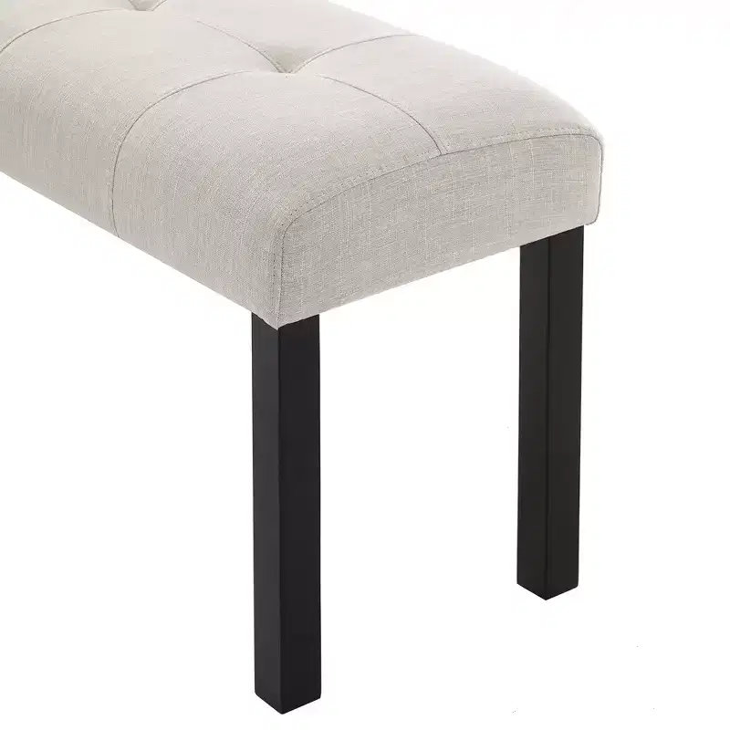 Modern Tufted Linen Dining Bench with Rubber Wood Legs