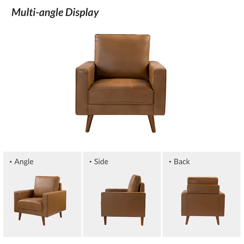 Mid-century Genuine Leather Arm Chair