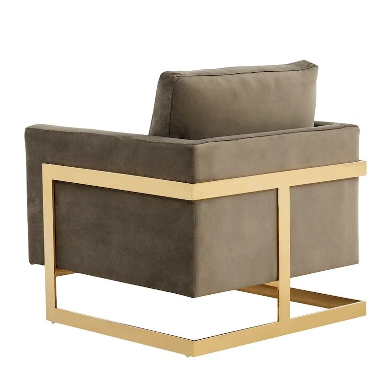 LeisureMod Lincoln Mid-Century Velvet Accent Arm Chair With Gold Frame - 34