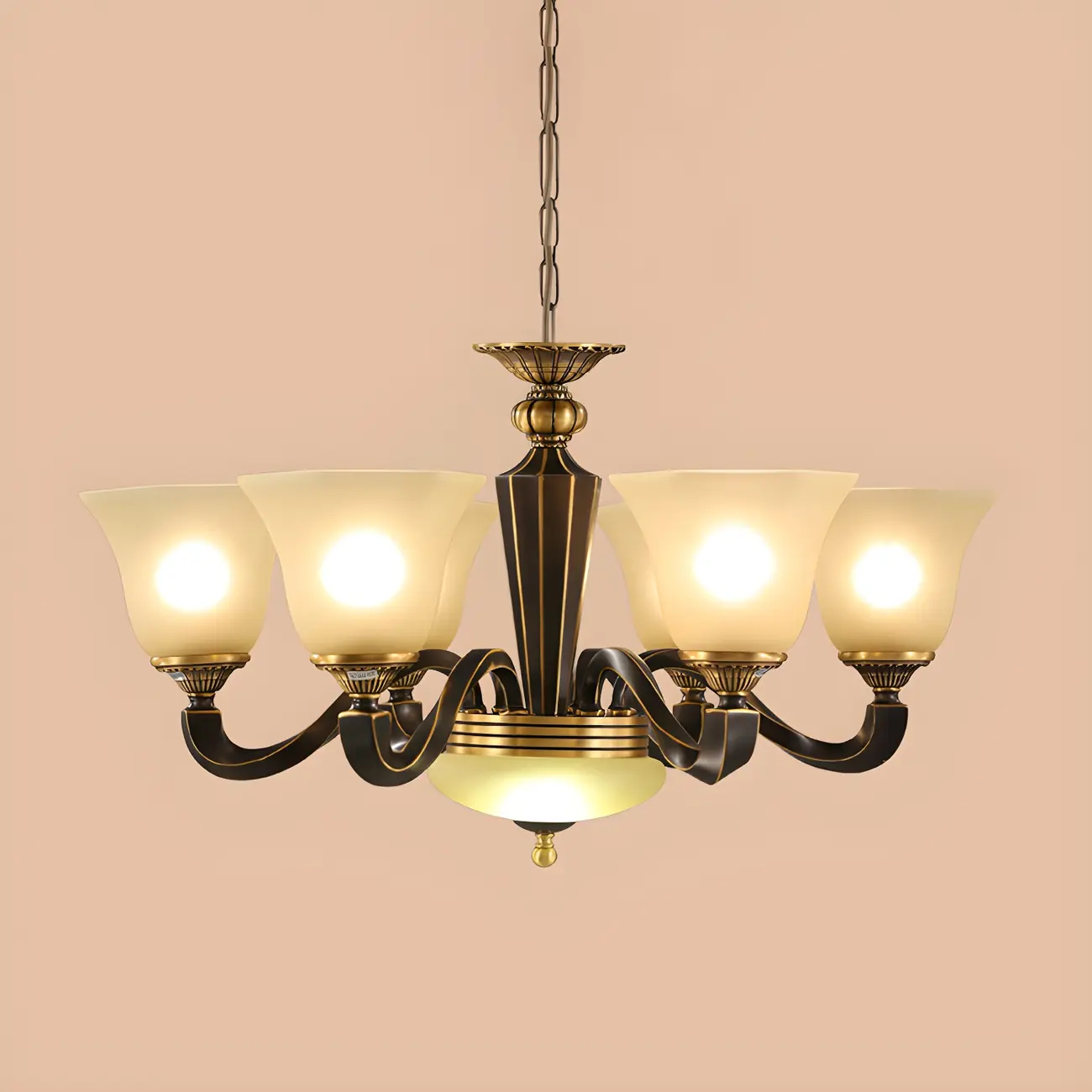 Black Glass Curved Metal Classic Chandelier Light