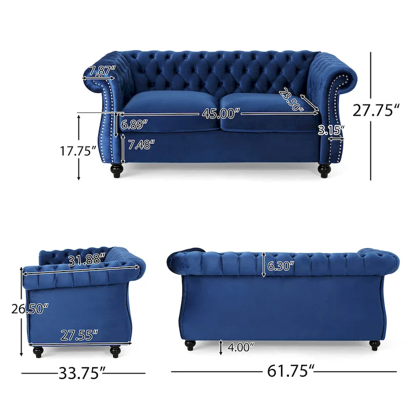 Somerville Upholstered Chesterfield Nailhead Loveseat by Christopher Knight Home