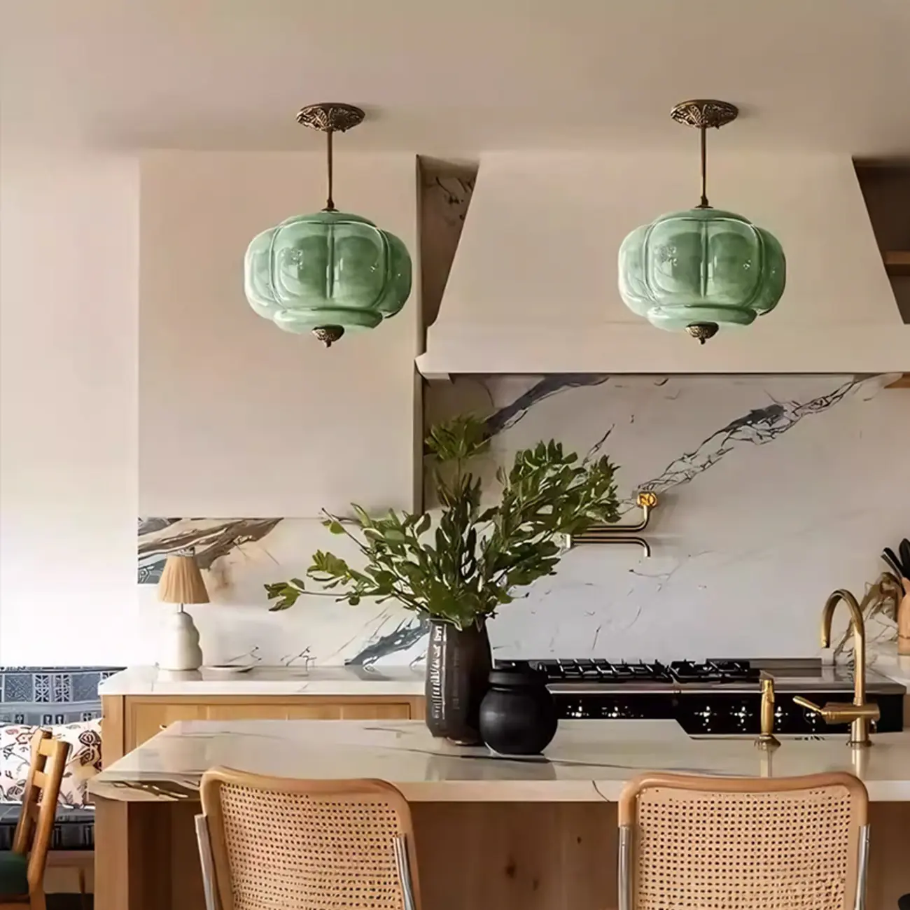 Elegant Glass Geometric Pendant Light Pumpkim Shaped