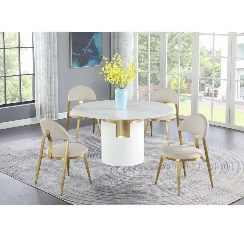 Somette Kona Marbleized Dining Set with Taupe and Gold Chairs