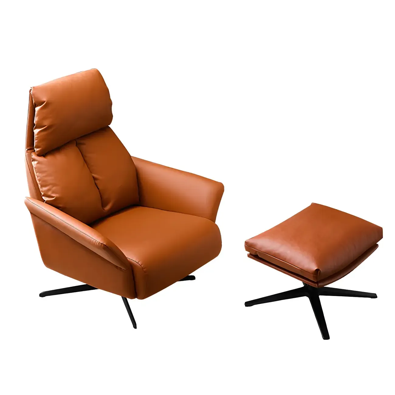 Modern Leather Swivel Chair Red with Arms Black Legs