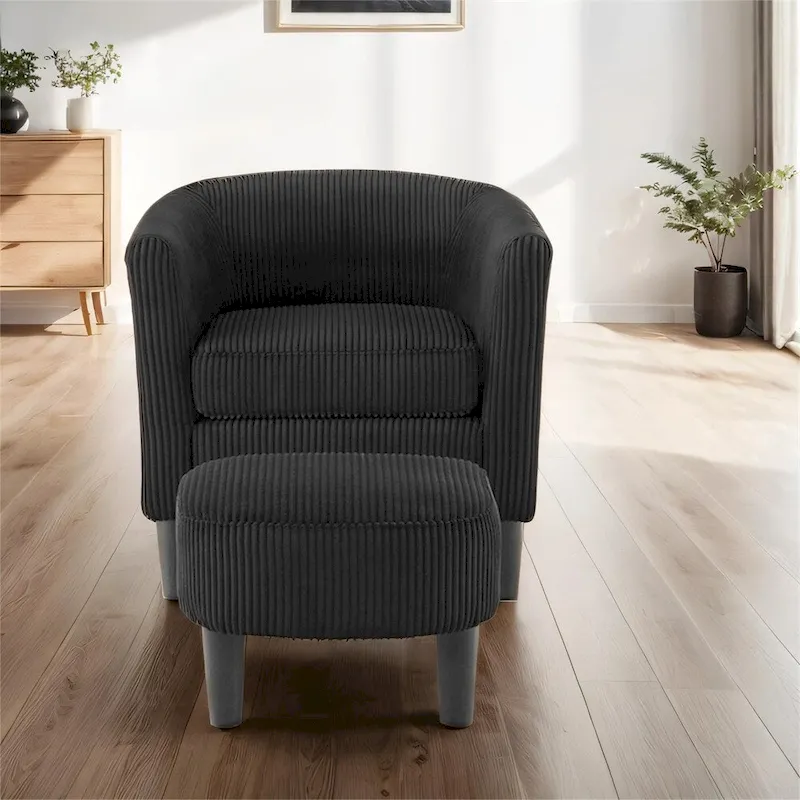 Modern Fabric Upholstered Accent Chair with Ottoman Foot Rest