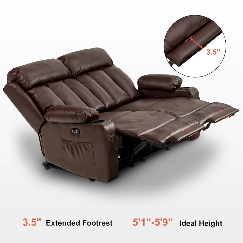 MCombo Electric Power Reclining Sofa with Heat & Massage, Faux Leather 6095/6075/6077