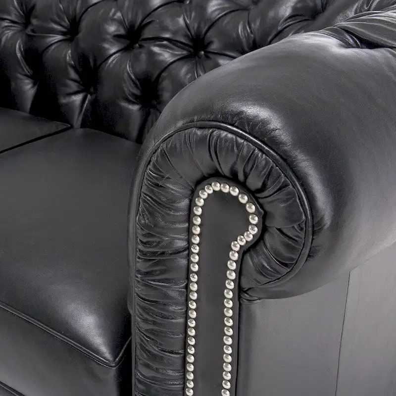 Hancock Tufted Black Italian Chesterfield Leather Sofa