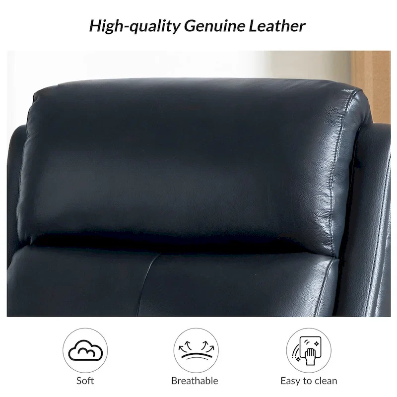 Genuine Leather Swivel Rocker Recliner with Nailhead Trims by