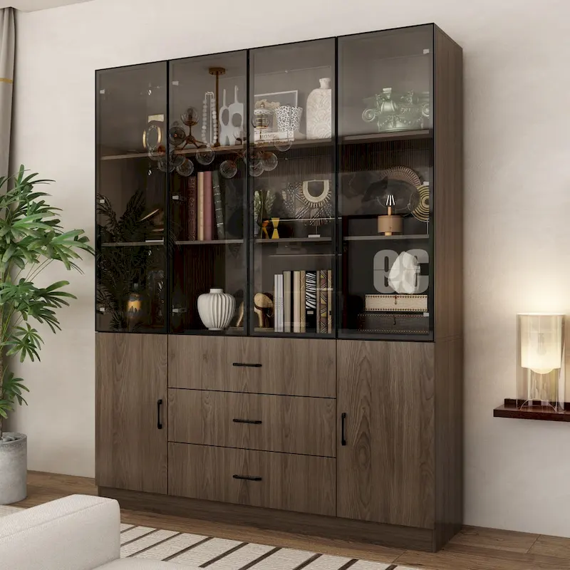Modular Wood Grain Aluminum Alloy Cabinet with LED Lighting