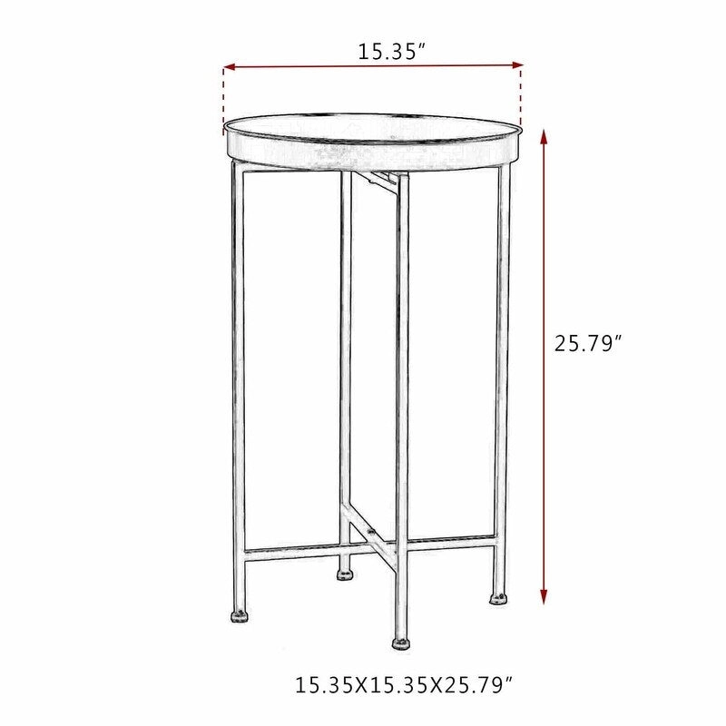 Adeco Round End Table Gold Metal Side Nightstand Accent Coffee Tables - 15(D)x 15(W)x 25.7(H)