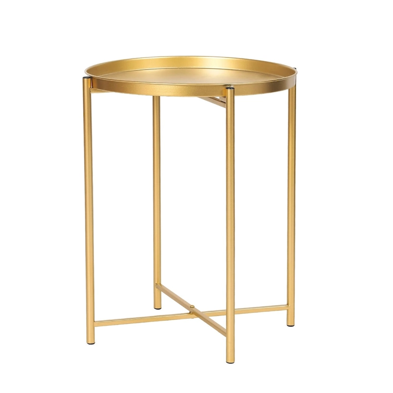 Adeco Gold End Table Metal Waterproof Snack Beside Table Accent Coffee Table - 16.9(D)x 16.9(W)x 20.5(H)