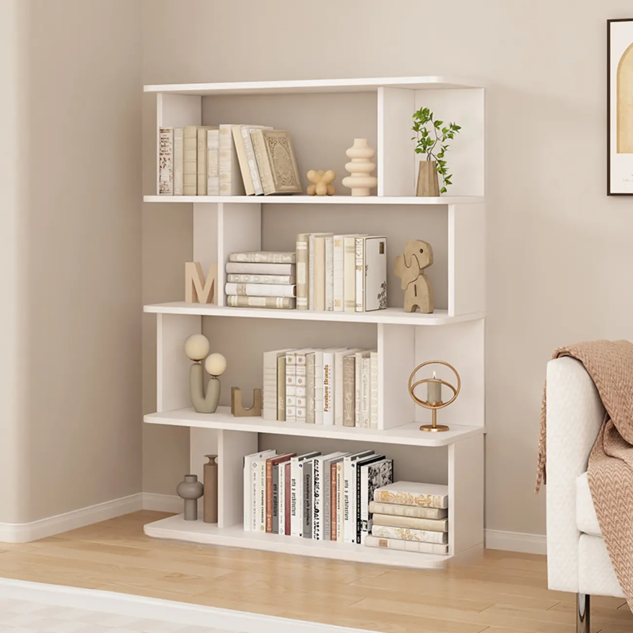 Modern White Open Back Wood 5 Shelf Bookshelf