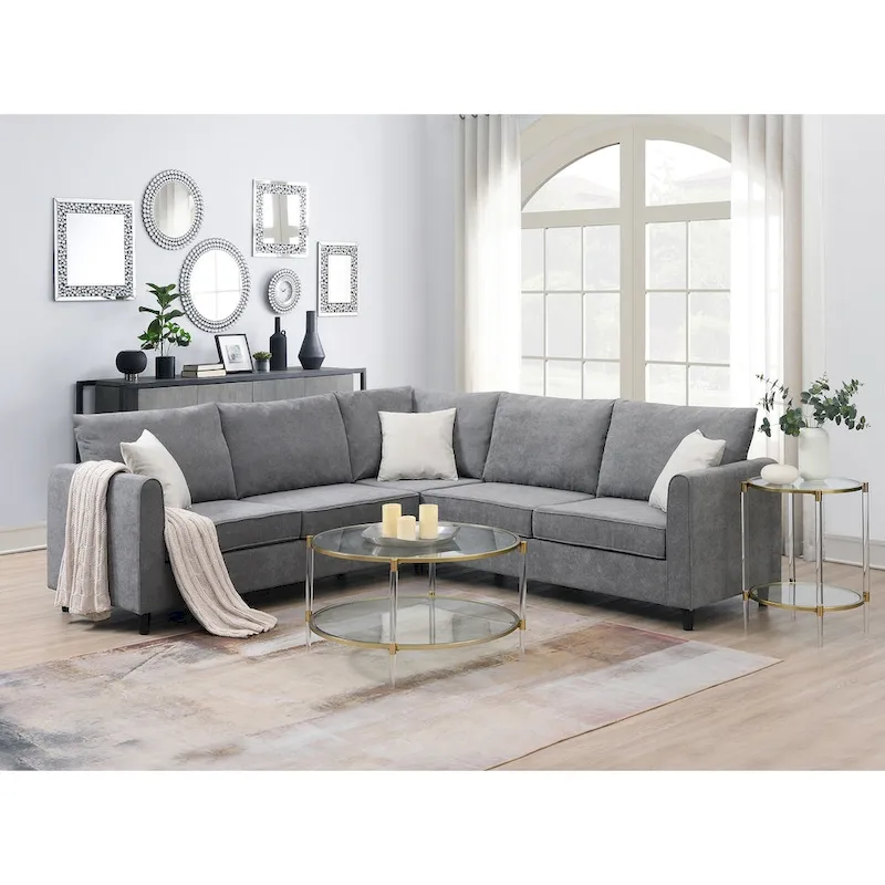 91*91 Modern Upholstered Living Room Sectional Sofa, L Shape Furniture Couch with 3 Pillows