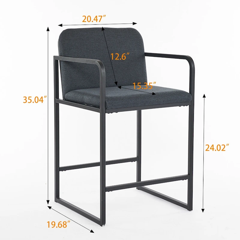 Set of 2,Modern Upholstered Counter Height Bar Stool with Armrests, Metal Frame and Padded Seat