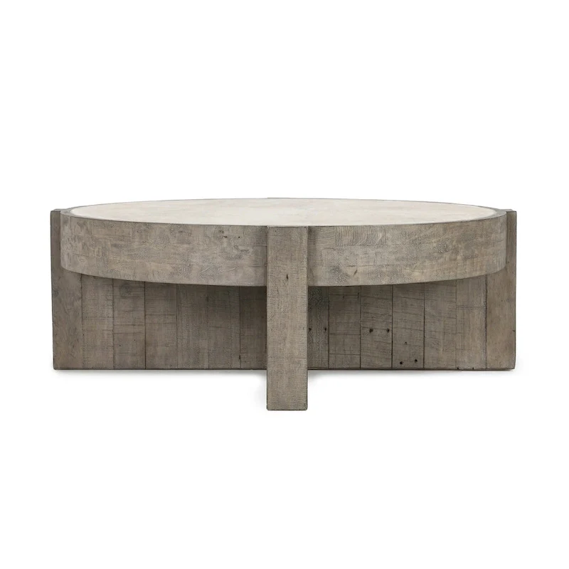 Classic Home Sonoma 52 Round Reclaimed Pine Coffee Table in Distressed Gray
