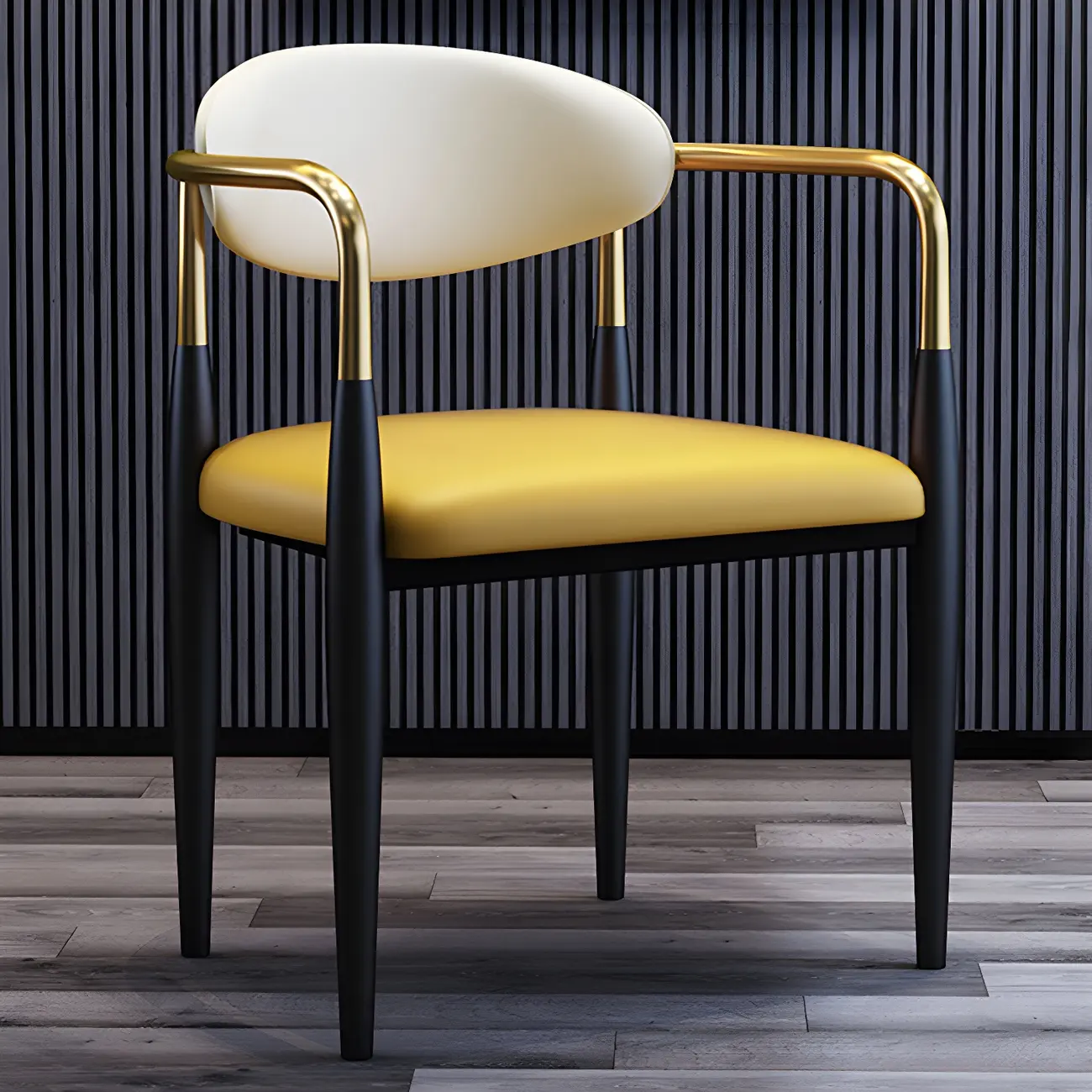 Curved Metal Legs Faux Leather Armrest Dining Chair