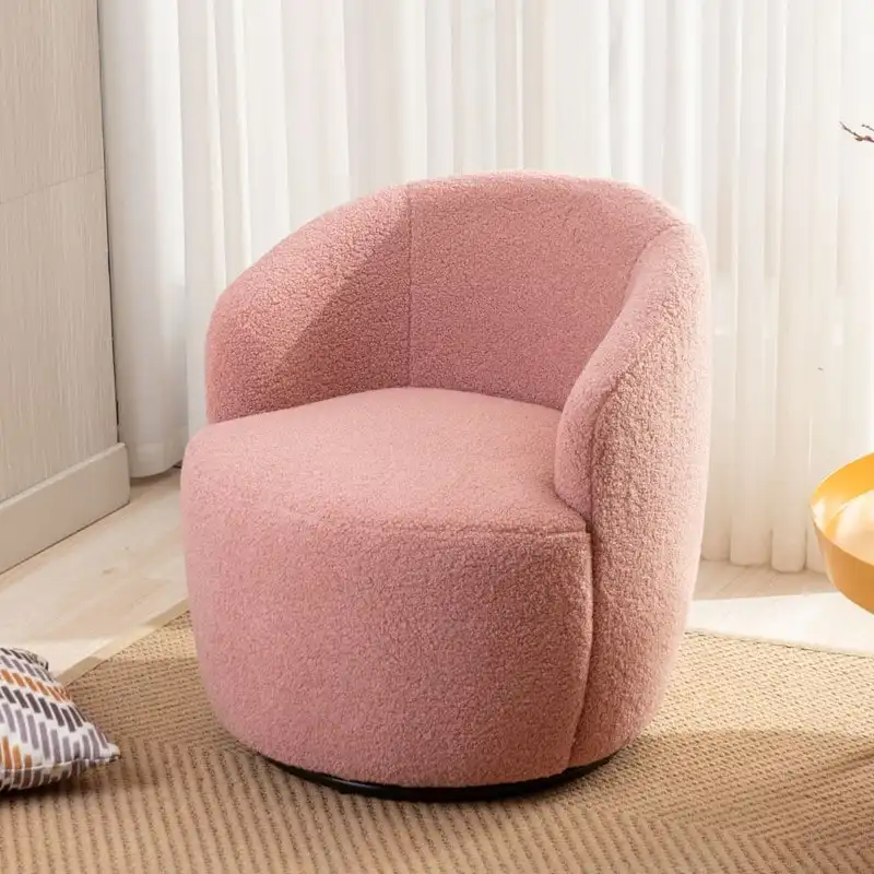 Teddy Fabric Swivel Accent Barrel Chair With Powder Coating Metal Ring